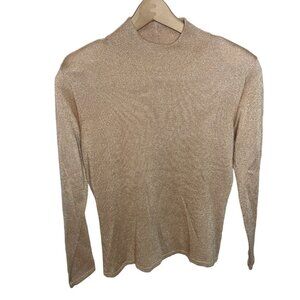 Jeanne Pierre Metallic Gold Mock Neck Long Sleeve Sweater Sz SP